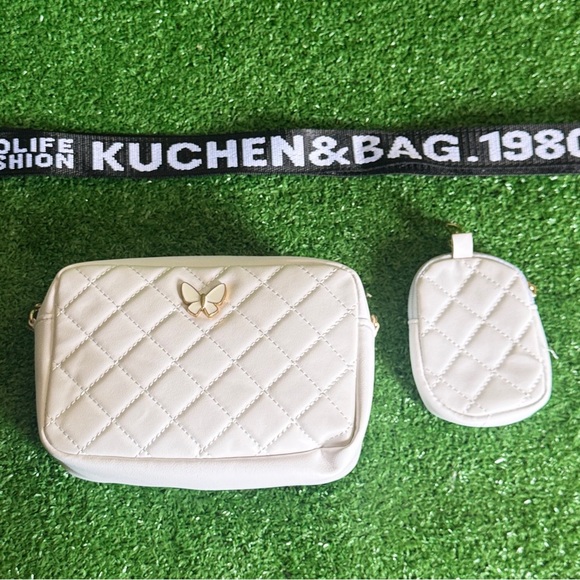 Chic Cream Quilted Crossbody Bag with Butterfly Accent - Picture 2 of 10